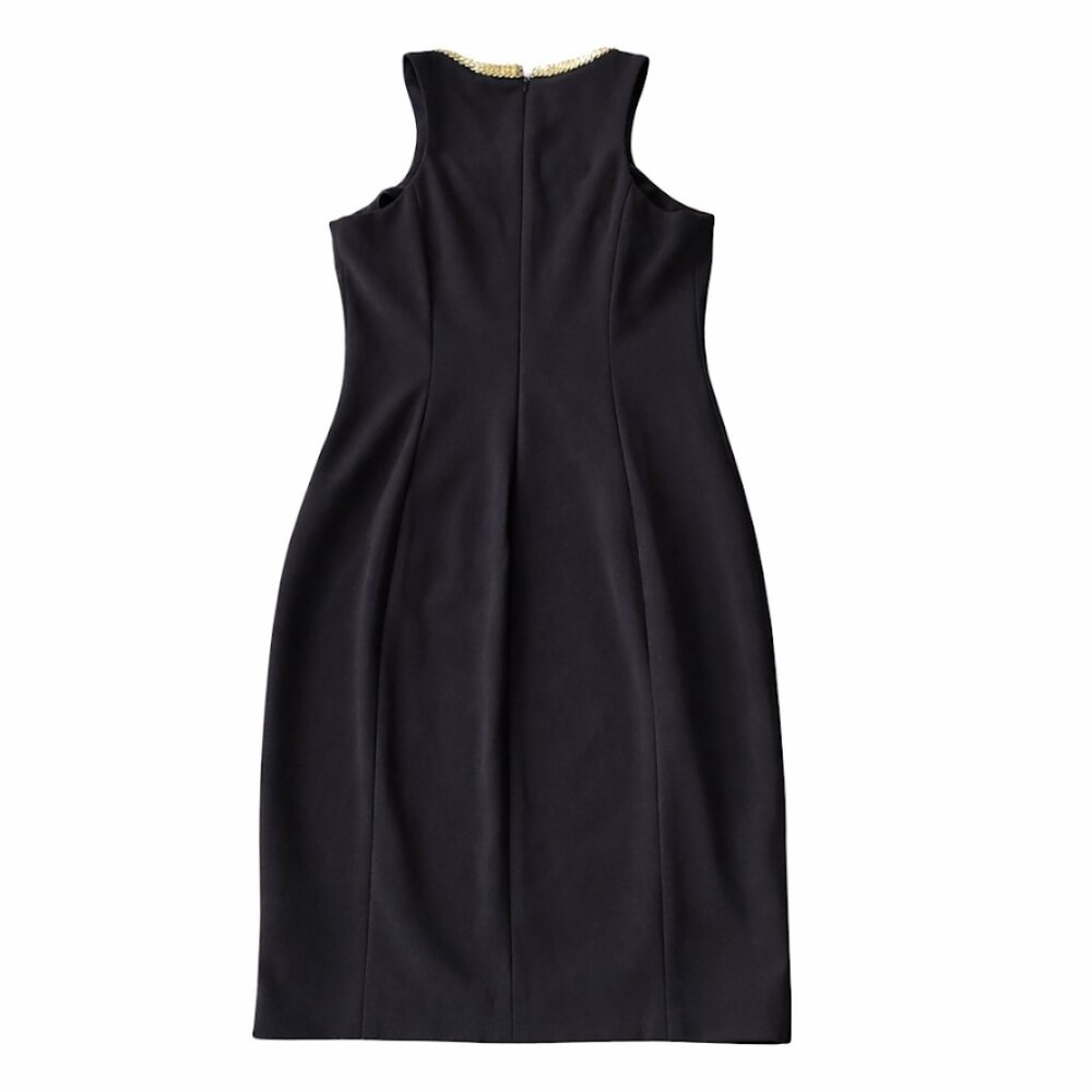 Calvin Klein Black Sleeveless Sheath Dress with Gold Chain Neckline| Size: 4 - Picture 5 of 5